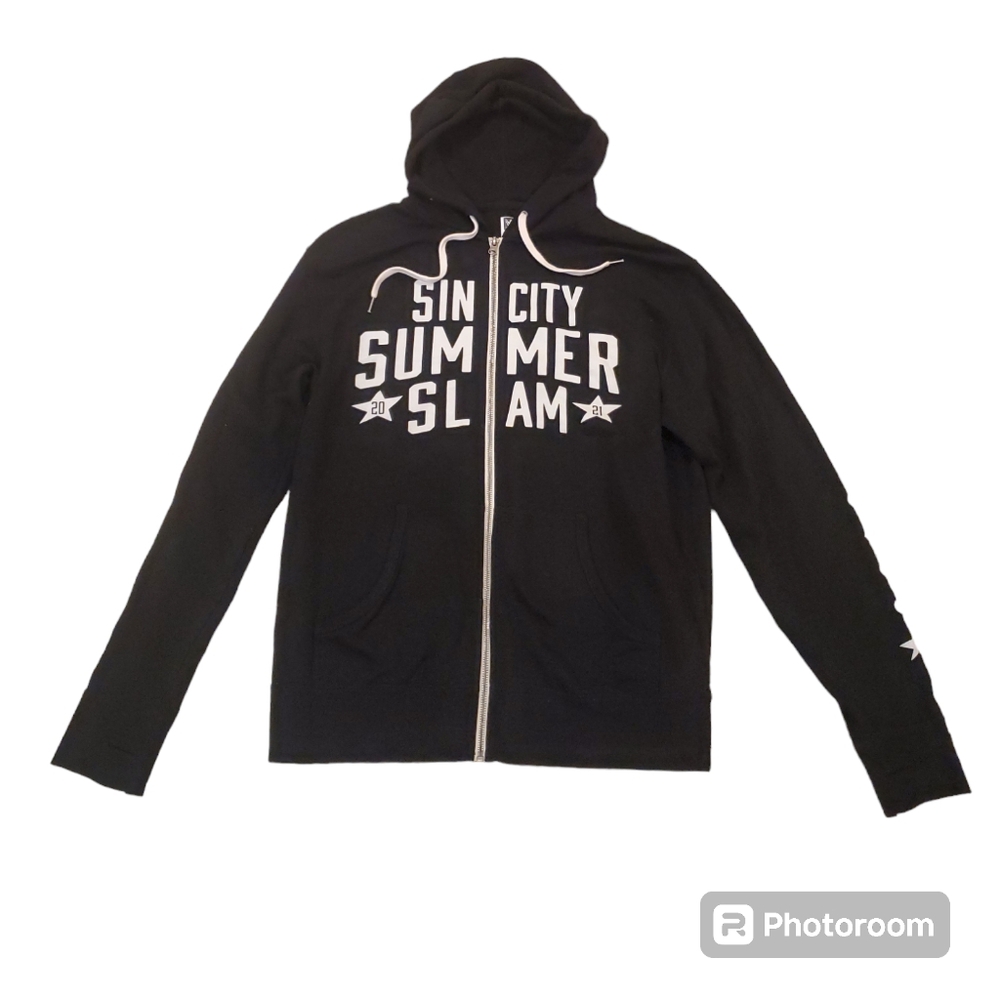 WWE Adult Sin‎ City Summer Slam 2021 Black Full Zip Up Hoodie Sweatshirt Large